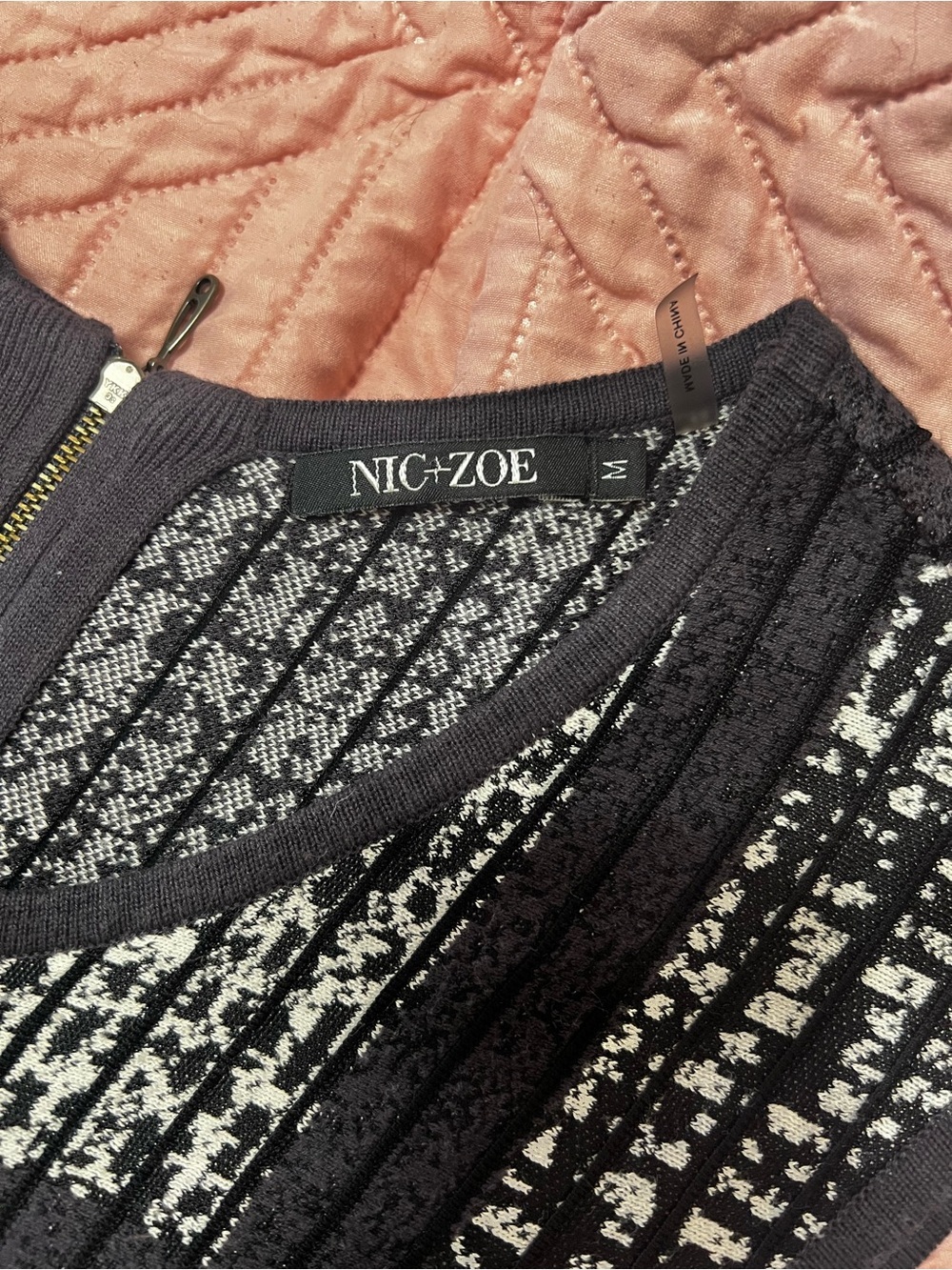 NIC+ZOE Black Blue and White Textured
Midi Dress Medium Flare Sleeveless - Picture 2 of 13